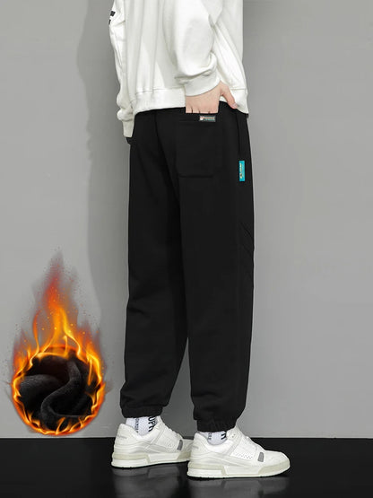 Winter Men's Sweatpants Warm Joggers Big Size 8XL 7XL 6XL Fleece Liner Cotton Sports Pants Colorfull Drawstring Thermal Trousers