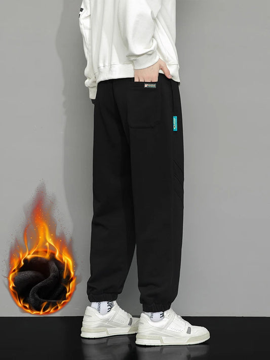 Winter Men's Sweatpants Warm Joggers Big Size 8XL 7XL 6XL Fleece Liner Cotton Sports Pants Colorfull Drawstring Thermal Trousers