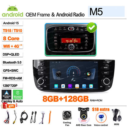 Car Android 16 For Fiat Linea Punto evo 2012-2015 Radio Video Player GPS Multimedia Navigation Screen Stereo Carplay Audio DSP