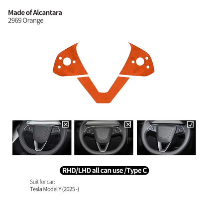 Made of Alcantara For Tesla Model 3 (2024-)/Model Y (2025-) Steering Wheel Trim Frame Sticker Car Interior Tuning Accessories