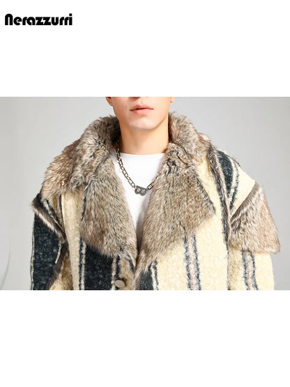 Nerazzurri Winter Short Oversized Thickened Warm Colorful Fluffy Faux Sheepskin Fur Jacket Men Luxury Designer Clothes 2023