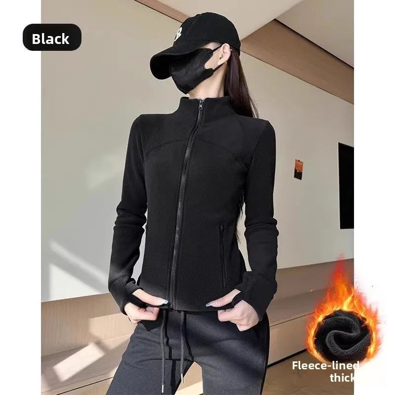 Women's Thickened Fleece Zipper Hoodie Short Coat Slim Fit Waist-Cinching Stand Collar Cardigan Autumn Winter Fashion Outerwear