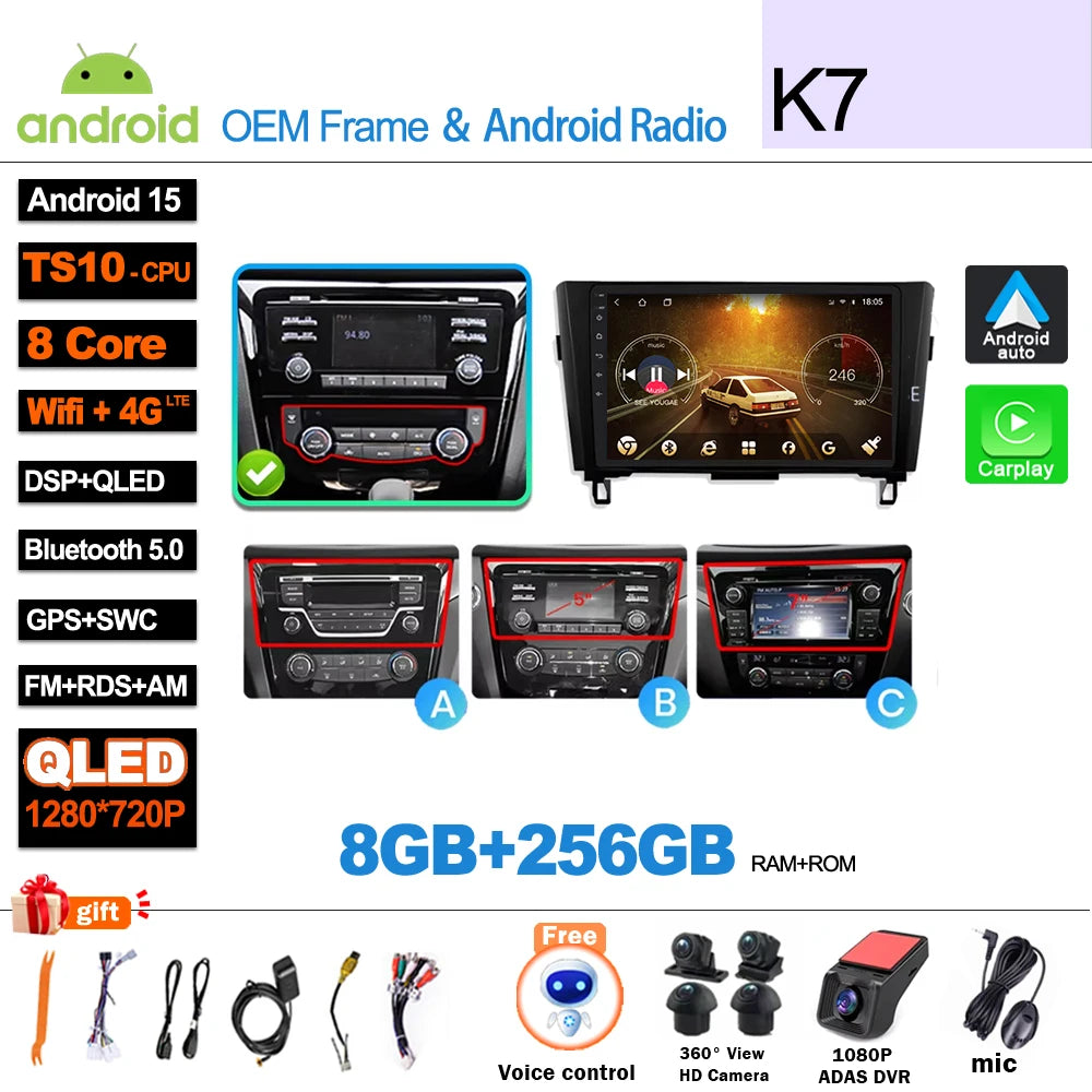 Car Radio For Nissan X-Trail Qashqai 2 J1T32 Qashqai J10 J11 2014 2015 2016 2017 2018 2019  Wireless WIFI GPS Carplay Auto DVD