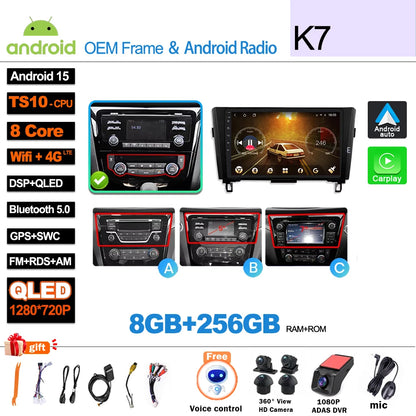 Car Radio For Nissan X-Trail Qashqai 2 J1T32 Qashqai J10 J11 2014 2015 2016 2017 2018 2019  Wireless WIFI GPS Carplay Auto DVD