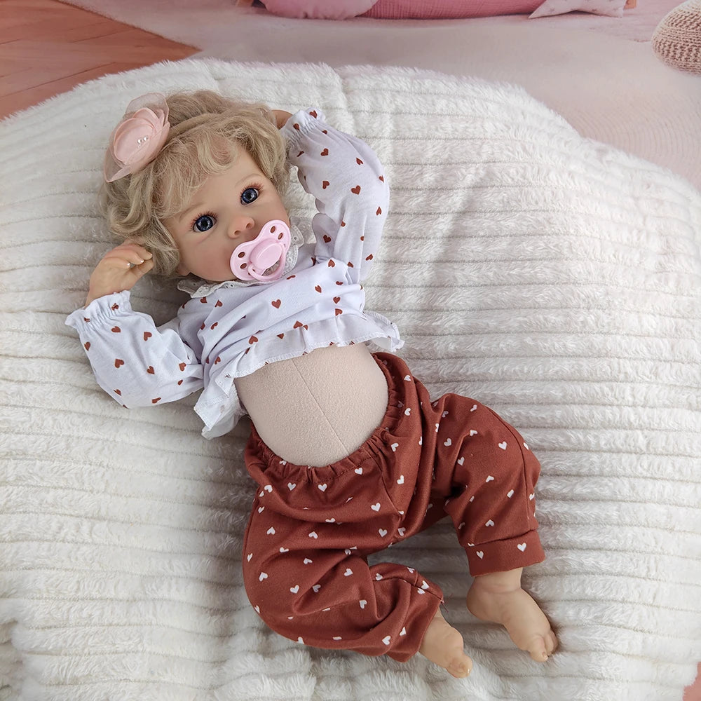 46cm Blonde Transplanted Hair Reborn Girl Doll 18Inch Cloth Body Simulation Dolls Companion Children Playing Toy Birthday Gifts