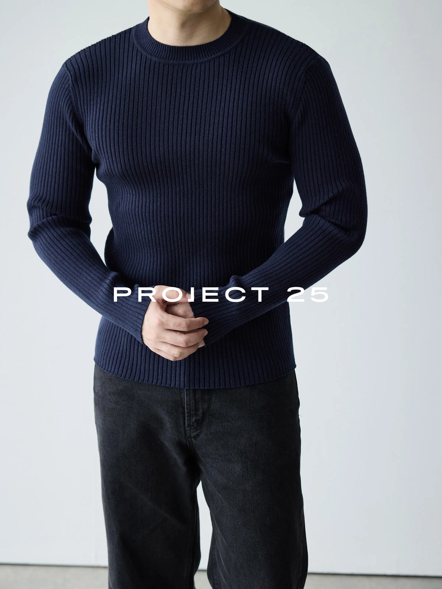 PROJECT 25 Men's Stretch Rib Knit Slim Fit Long Sleeve Base Layer – Soft Skin-Friendly Thermal Sweater for Winter