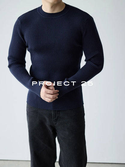 PROJECT 25 Men's Stretch Rib Knit Slim Fit Long Sleeve Base Layer – Soft Skin-Friendly Thermal Sweater for Winter