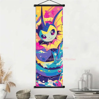 Anime Pokemon Scroll Painting Bulbasaur Charmander Squirtle Poster and Print Watercolor Wall Art Picture Home Decor Kids Gifts