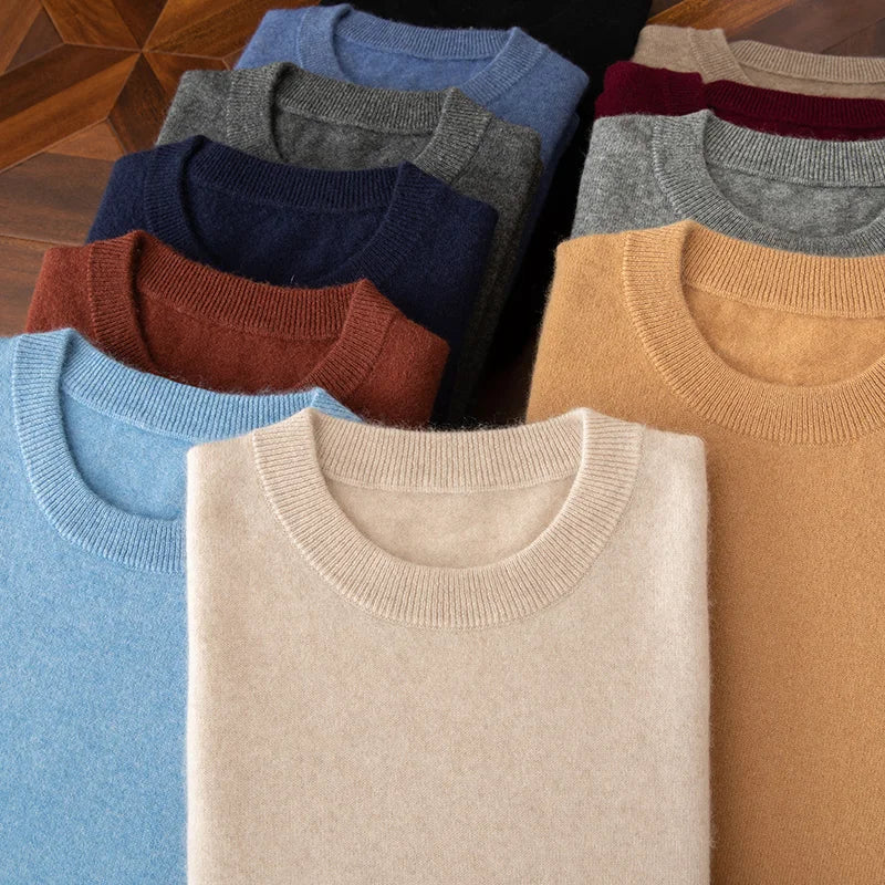 100% cashmere men's pullover business casual solid color knitted sweater loose Pull round neck Tops basic versatile Jumper