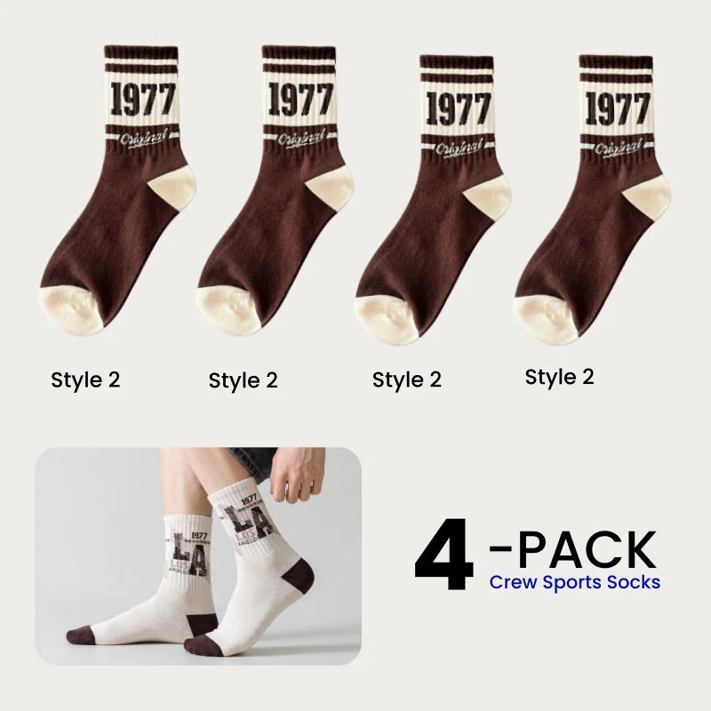 1/4/8 Pairs Men's Crew Socks Retro American Alphanumeric Print Basketball Sports Socks Graffiti Style Couple EU 37-44 US 6-12