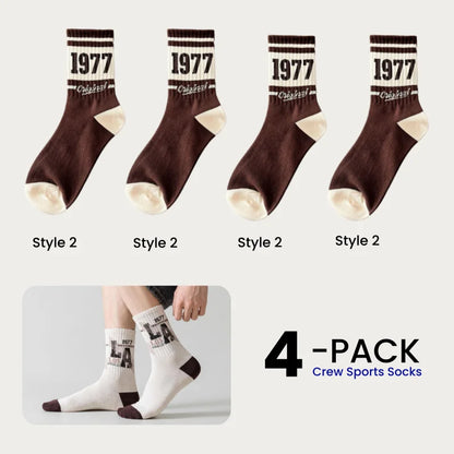 1/4/8 Pairs Men's Crew Socks Retro American Alphanumeric Print Basketball Sports Socks Graffiti Style Couple EU 37-44 US 6-12