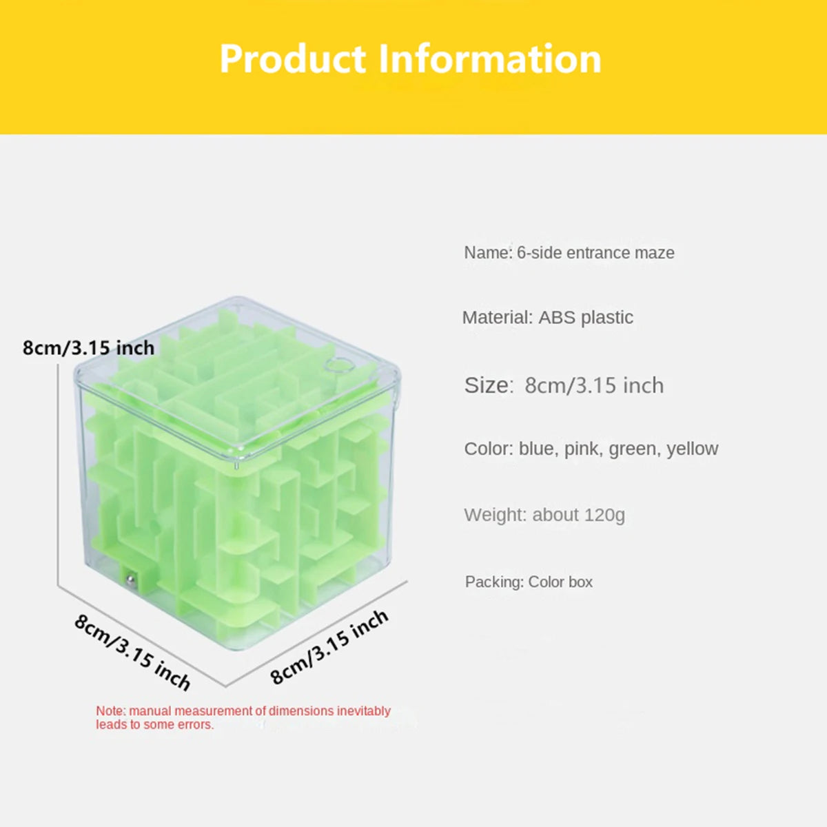 1pc Kids 3D Maze Puzzle Six-sided Rolling Ball Game Labyrinth Children Balance Training Educational Toys