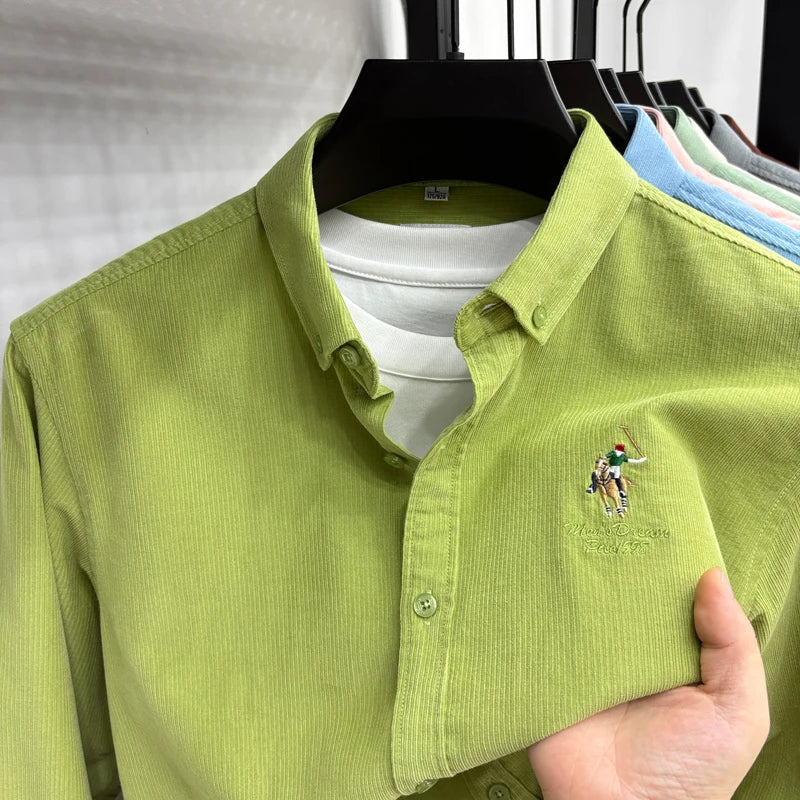 Spring and Autumn New 100% Cotton Long Sleeve Shirt for Men's Business, Leisure, Skin Friendly, Comfortable Collar Shirt Coat