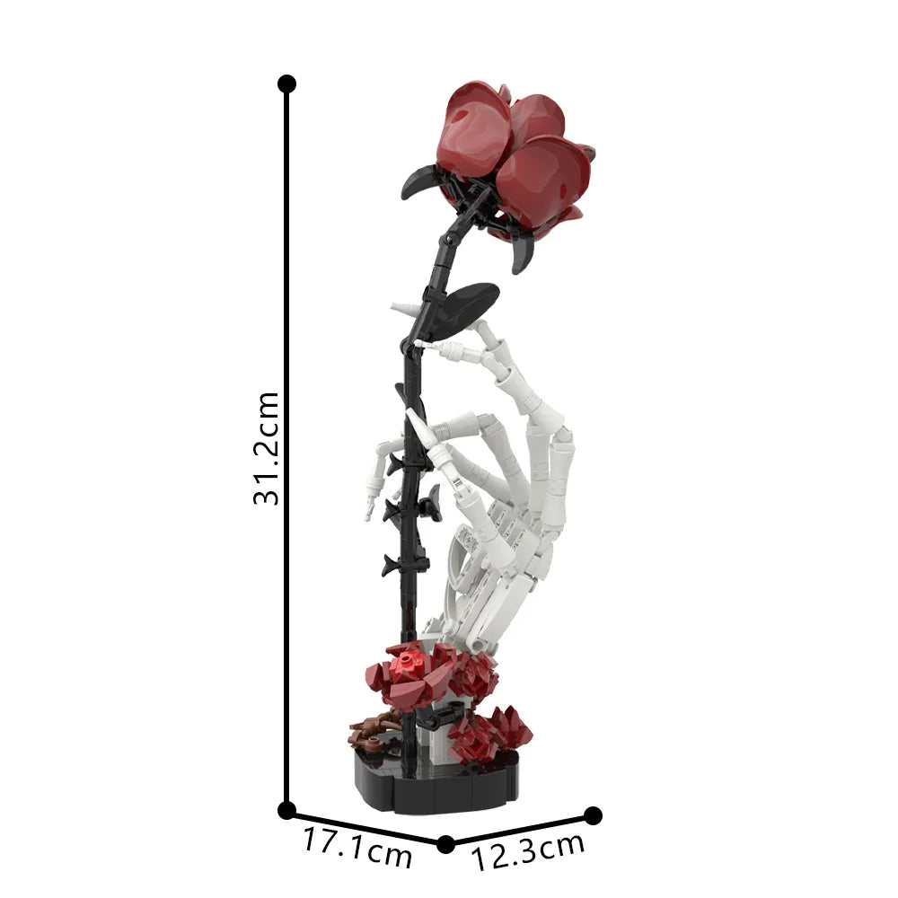 Gothic Skeleton Hand with Rose Building Blocks Macabre Valentines Gift for Adult DIY Dark Romance Decor