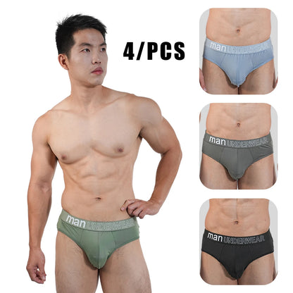 4pcs Mens Briefs Underpants Loose Plus Size Briefs Mid Waist Black Gray Sports Underwear Heavyweight Boys Breathable Panties 6XL