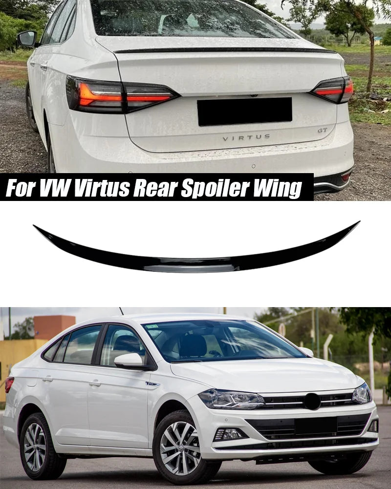 For VW Volkswagen Virtus Accessories 2020+ Car Rear Wing Trunk Tail Spoiler Lip Rubber Black Soft Plastic Gloss Black