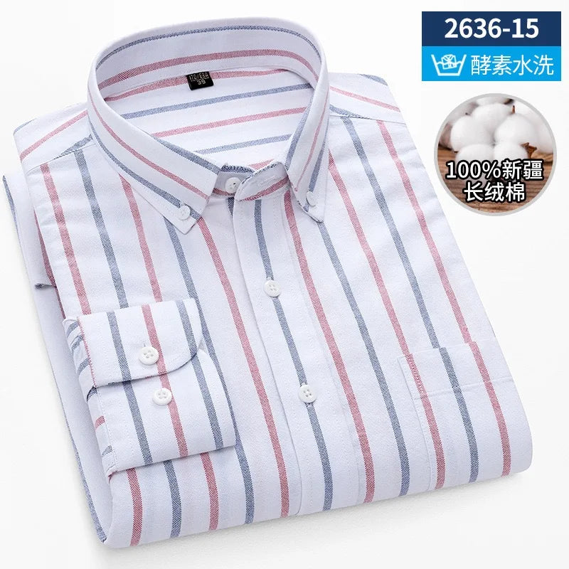 Men's long sleeve shirt pure cotton breathable comfortable business casual slim top shirt trend spring and summer formal wear