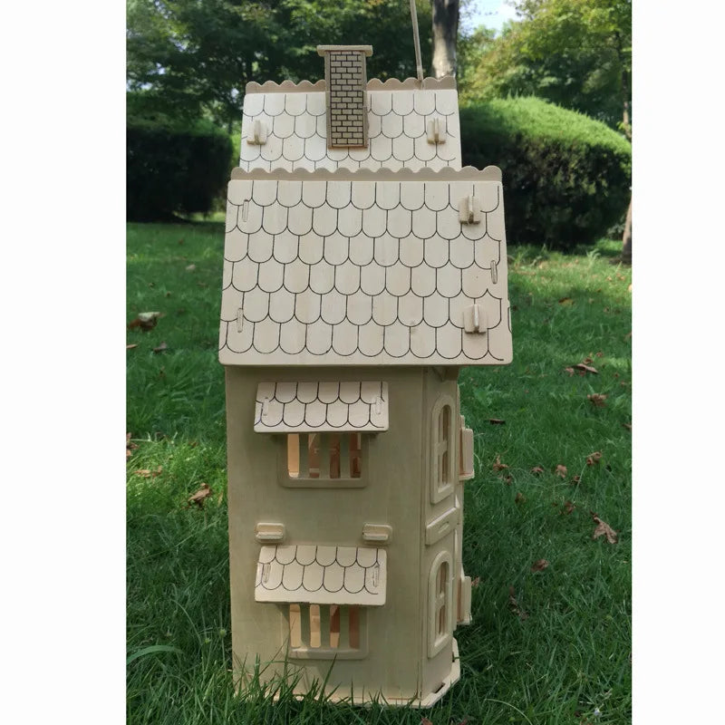 Wood 3D Puzzle House DIY Doll House Villa Model Assembled Miniature Dollhouse Educational Pretend Play Toys For Children Girls