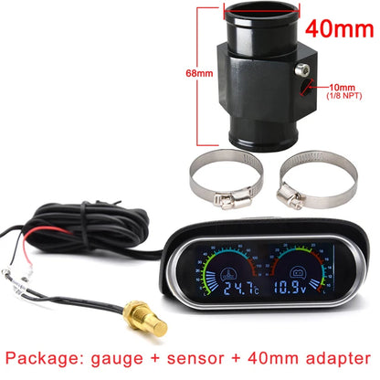 12V 24V Digital Water Temperature Gauge + Volt Water Temperature Sensor Head Plug Joint Pipe Sensor Radiator Hose Adapter 1/8NPT