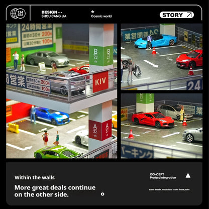 Collector 1:64 Scale LED Multi-Story Parking Garage Diorama, Ramp Model Car Display Case with Light Up for Vehicle Collection