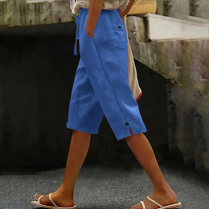 2026 summer new European and American solid color fashionable casual cotton and linen loose women's cropped pants summer Pants