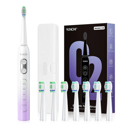 YUNCHI ultrasonic electric toothbrush with 5 operation modes and 40000 high-frequency vibrations.USB charging, waterproof