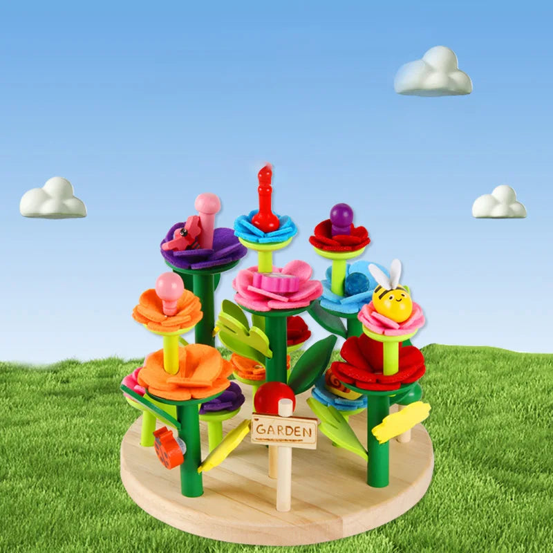 Montessori Flower Garden Building Wooden Toys Flower Arrangement Game Creative Educational Toy for Kids 2-4 years old Girls Gift