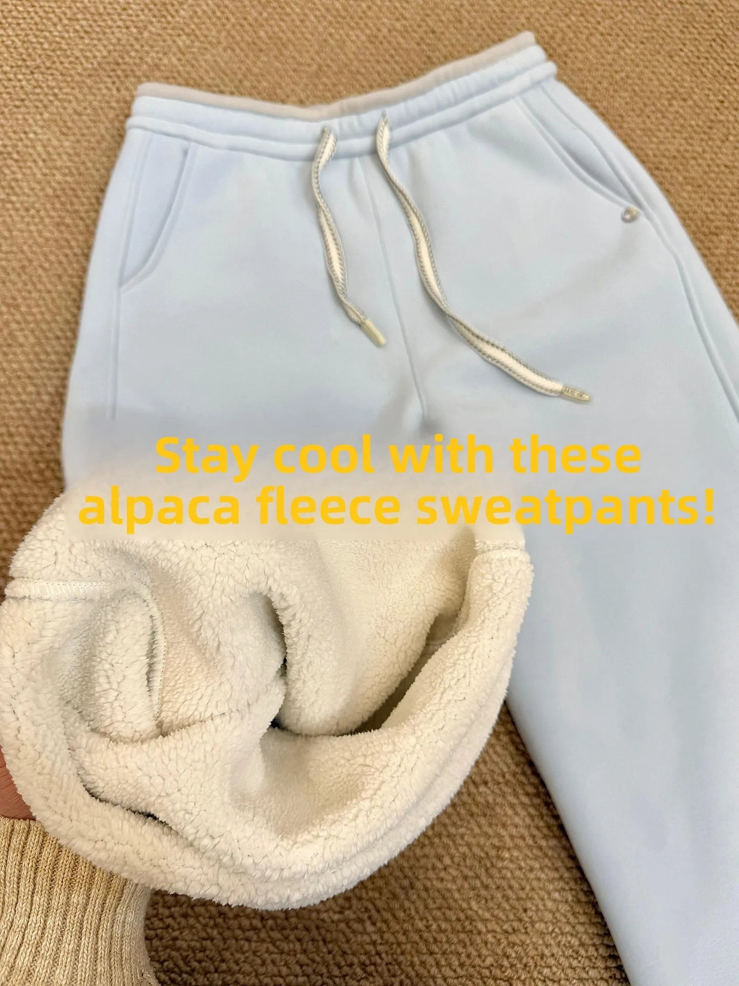 Blue Fleece Lined Thickened Sweatpants Women's Winter New Lazy Warm Cuffed Drawstring Casual Trousers High Waist Wide Leg Pants