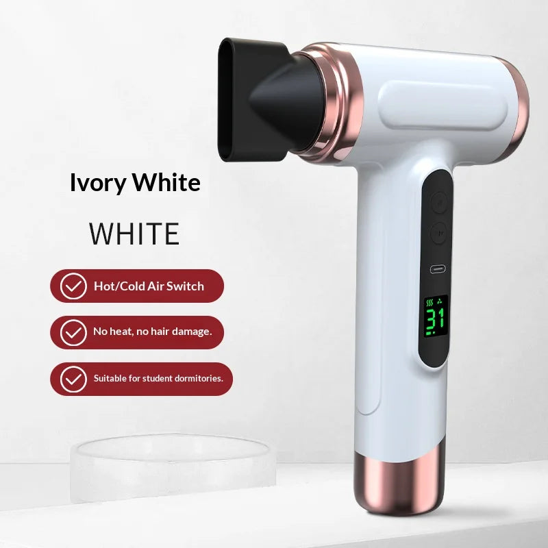 Portable USB Rechargeable Wireless Hair Dryer for Dormitories, High Wind Power for Students