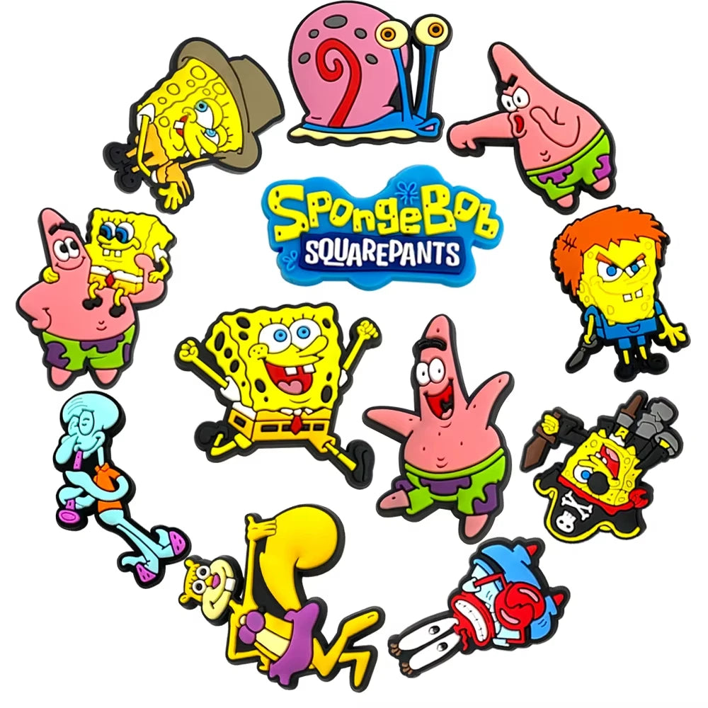 Mixed 20pcs/set Shoe Charms DIY Spongebob Accessories For PVC Decorations Fit to Bubble Slides Sandals Kids X-mas gifts
