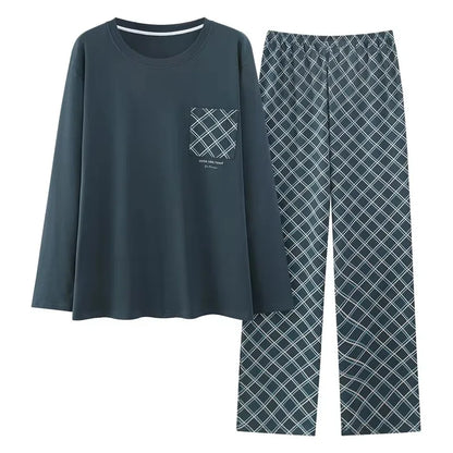 Newest Men Pajamas Set 100% Cotton Sleepwear Male Autumn Long Sleeve Pyjamas