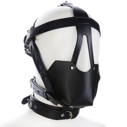 PU Leather Harness Face Mask Cool Black Headgear BDSM Bondage Restraint Muzzles Ball Mouth Gag Sex Toys for Couples Adult Games