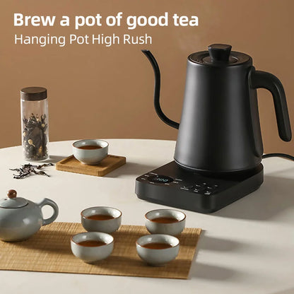 1000ml gooseneck electric coffee maker, stainless steel, with thermostat control, suitable for home use.