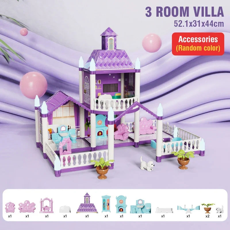 DIY Villa Castle Assembly Doll House Mini Furniture Accessories Model Home Decoration Girl Pretend Play Toy Kid Birthday Gifts