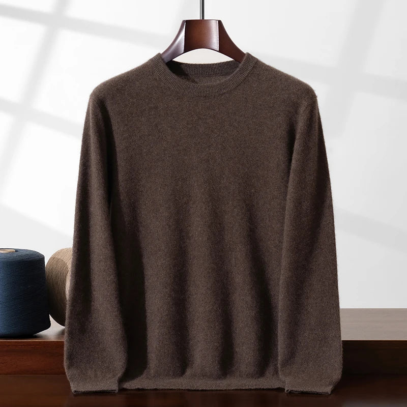 100% Cashmere Men's Pullover Business Casual Solid Knitted Sweater Loose Pull Round Neck Collar Tops Basic Versatile Jumper