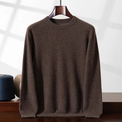100% Cashmere Men's Pullover Business Casual Solid Knitted Sweater Loose Pull Round Neck Collar Tops Basic Versatile Jumper