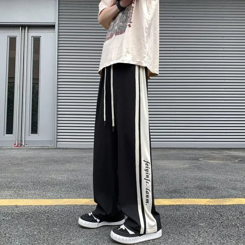 Man Sports Pants Thin Trousers Striped Straight Summer Xxxl Loose Sport Korean Popular Clothes Y2k Baggy Gym Sweatpants for Men