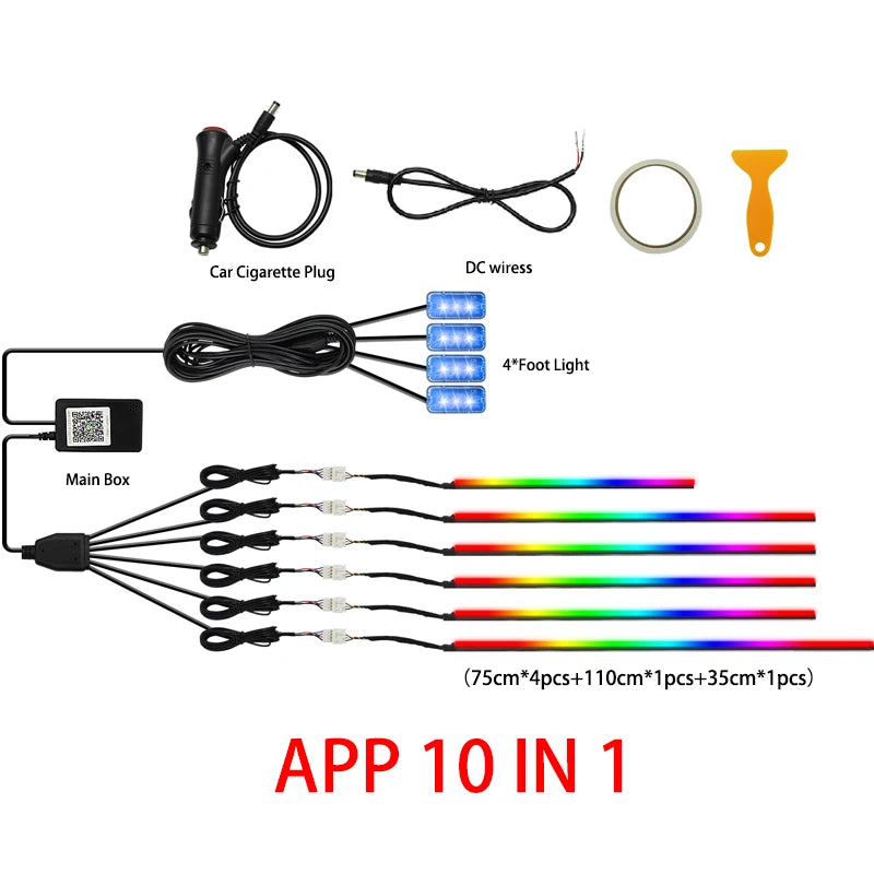 22in1 Symphony Car Ambient Light RGB 213 Color Universal Car Accessories Interior LED Lights Strip Acrylic Backlight Guide Light