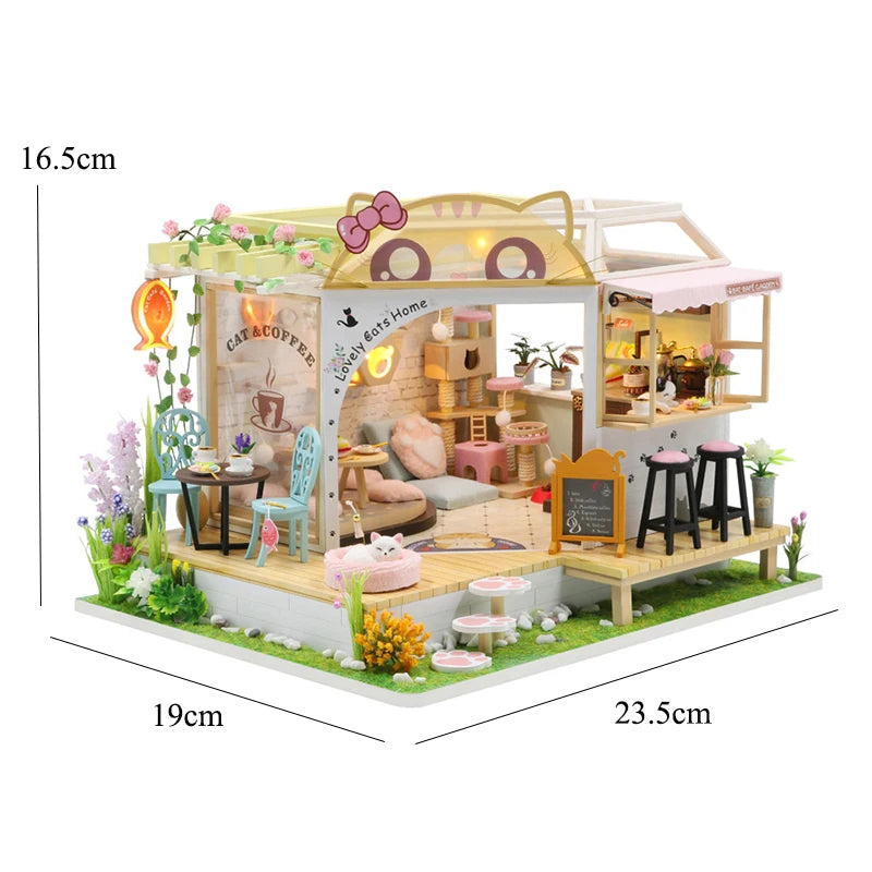 Wooden DIY Miniature Dollhouse Kit with LED Lights 3D Puzzle Doll House Building with Furniture Creative Craft Gifts Home Decor