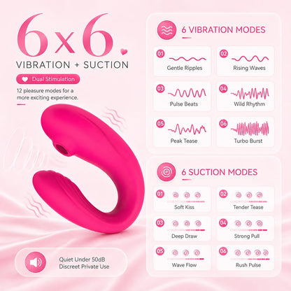 App Control Wearable Vibrator for Women 6-Vibration 6-Suction Modes Soft Silicone Quiet IPX5 Water Resistant Magnetic Charging
