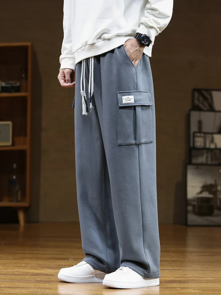 Autumn Sweatpants Cotton Men Baggy Joggers Cargo Pants Korean Neutral Breathable Loose Outdoor Solid color Wide legged Trousers