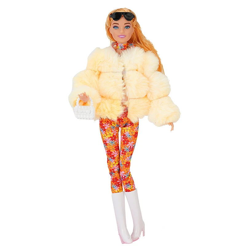 30cm Doll Full Set 1/6 Bjd Female Doll with Beautiful Winter Fashion Plush Fur Coat and Clothes Suit