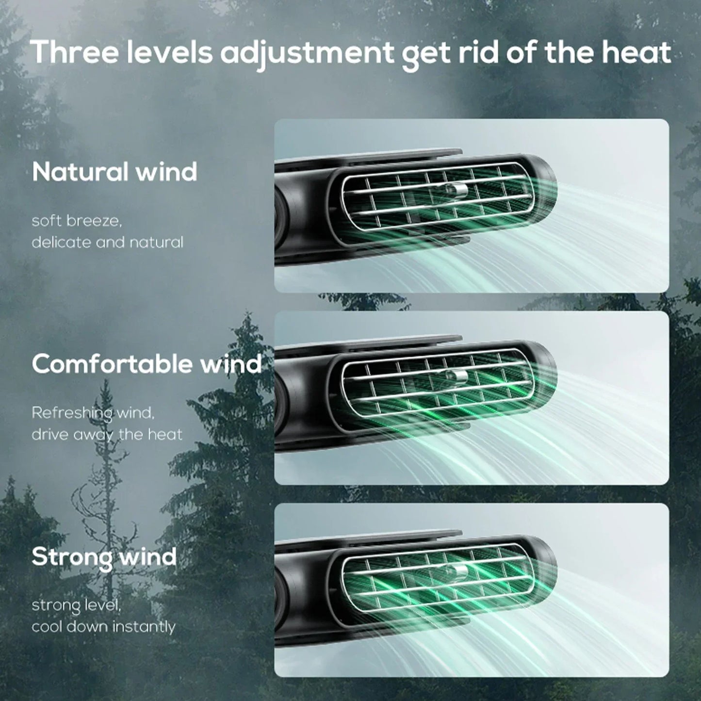 Portable Car Seat Fan with USB Power Adjustable 3-Speed Turbine Headrest and Backrest Cooling Fan Leafless Design Amagi