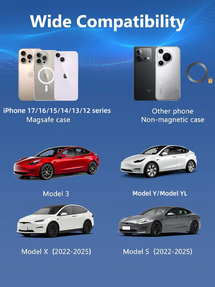 Magnetic Car Phone Holder for Tesla Model 3/Y BYD Car Display Screen Side 360 Degree Rotation Car Mount for IPhone 12 13 14 15