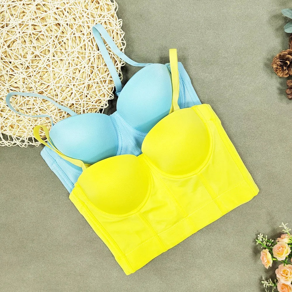 SXTHAENOO Summer 8 colors Fashion Mesh Push Up Bralet Women's Corset Simple Bustier Bra Night Club Party Sexy Cropped Top Vest