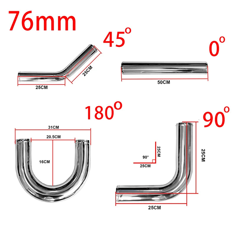 3.0" INCH 76mm UNIVERSAL 2MM THICKNESS ALUMINUM INTERCOOLER TURBO PIPE PIPING KIT