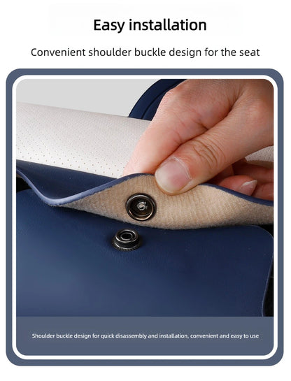 Premium PU Leather Auto Seat Covers Set with Built-in Lumbar Support +2 Headrest Covers +1 Steering Wheel Cover Comfortable