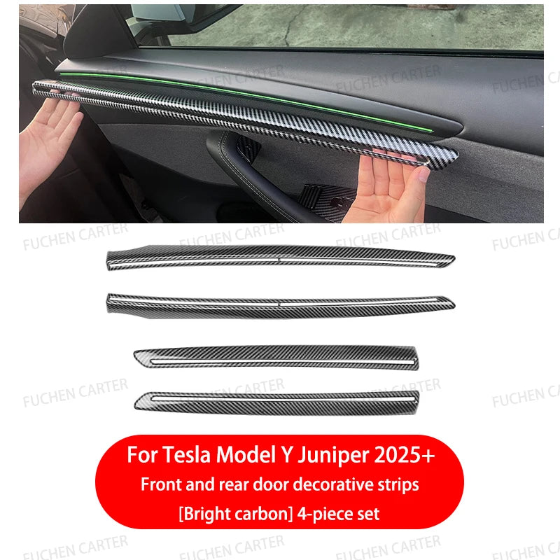 For Tesla ModelY Juniper2025 Car Door Decorative Strip ABS Carbon Fiber Texture Anti - Scratch Protective Interior Car Accessory