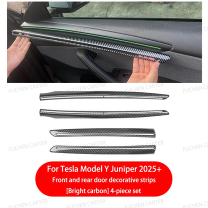 For Tesla ModelY Juniper2025 Car Door Decorative Strip ABS Carbon Fiber Texture Anti - Scratch Protective Interior Car Accessory