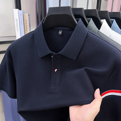 High-end Summer New Pure Cotton Short-sleeve T-shirt, Men's Casual Versatile Polo Shirt with Collar, All-cotton Top, Dad Outfit